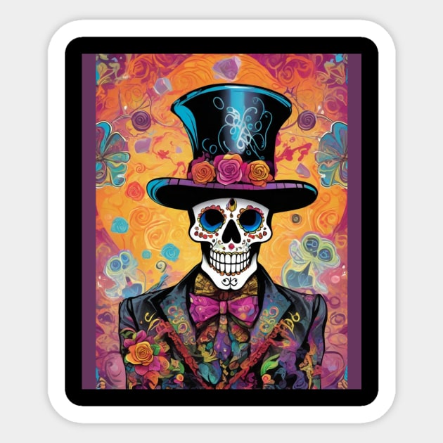 Colorful Calavera Elegance: Day of the Dead Skeleton Art Sticker by ImaginativeInkPOD